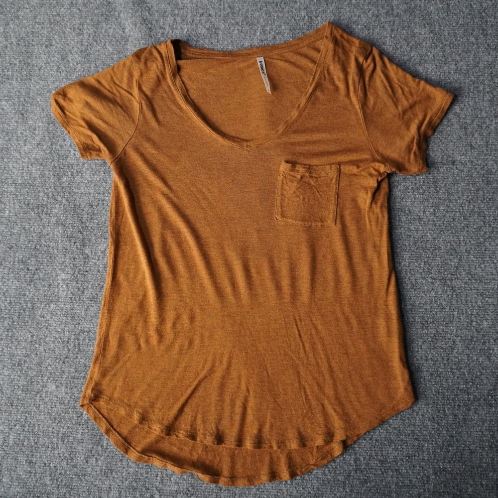Tresics Women's Small Short Sleeve V-Neck Pocket T-Shirt Brown Casual